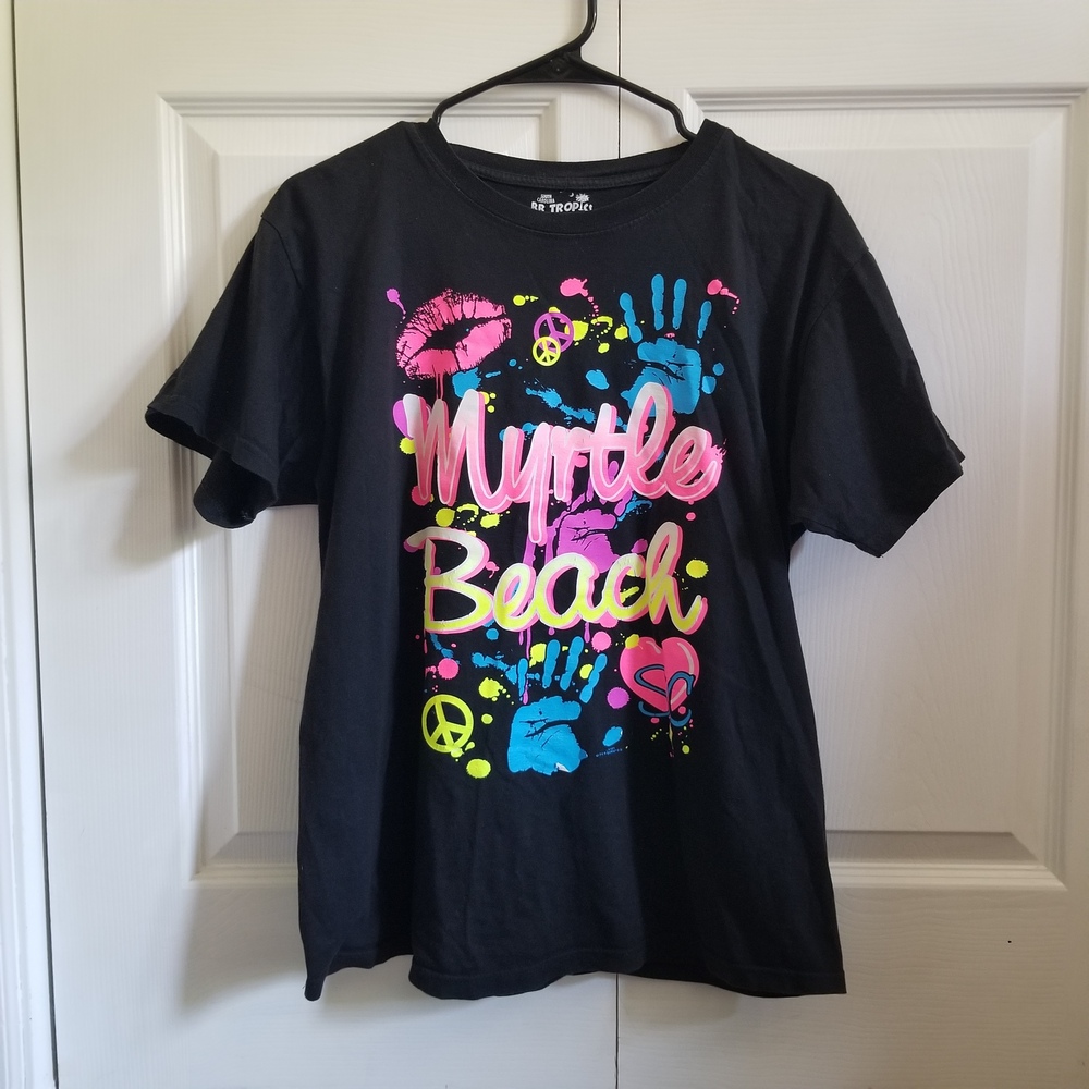 BB Tropics Unisex T-Shirt Medium Black Neon Colorful Y2K Scene Myrtle Beach